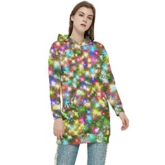 Star Colorful Christmas Abstract Women s Long Oversized Pullover Hoodie