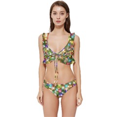 Star Colorful Christmas Abstract Low Cut Ruffle Edge Bikini Set