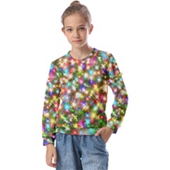 Star Colorful Christmas Abstract Kids  Long Sleeve T-shirt With Frill 