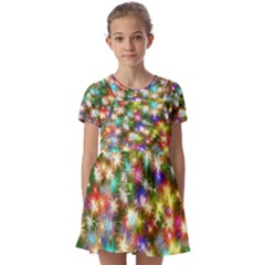 Star Colorful Christmas Abstract Kids  Short Sleeve Pinafore Style Dress