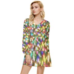 Star Colorful Christmas Abstract Tiered Long Sleeve Mini Dress