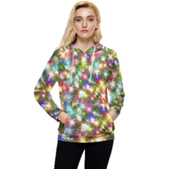 Star Colorful Christmas Abstract Women s Lightweight Drawstring Hoodie