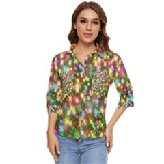 Star Colorful Christmas Abstract Women s Quarter Sleeve Pocket Shirt