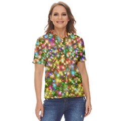 Star Colorful Christmas Abstract Women s Short Sleeve Double Pocket Shirt