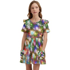 Star Colorful Christmas Abstract Kids  Frilly Sleeves Pocket Dress