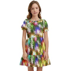 Star Colorful Christmas Abstract Kids  Puff Sleeved Dress