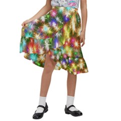 Star Colorful Christmas Abstract Kids  Ruffle Flared Wrap Midi Skirt by Cendanart