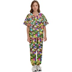 Star Colorful Christmas Abstract Kids  T-shirt And Pants Sports Set