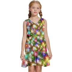 Star Colorful Christmas Abstract Kids  Sleeveless Tiered Mini Dress