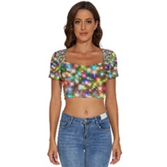 Star Colorful Christmas Abstract Short Sleeve Square Neckline Crop Top 