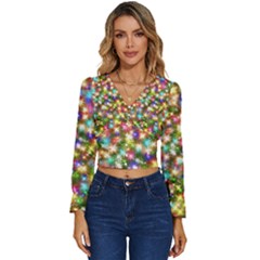 Star Colorful Christmas Abstract Long Sleeve V-neck Top