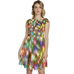 Star Colorful Christmas Abstract Cap Sleeve High Waist Dress