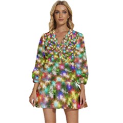 Star Colorful Christmas Abstract V-neck Placket Mini Dress