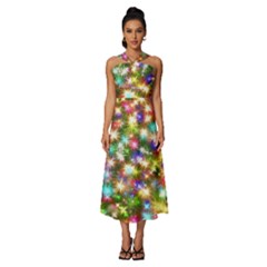 Star Colorful Christmas Abstract Sleeveless Cross Front Cocktail Midi Chiffon Dress