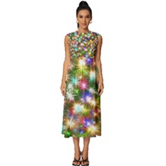 Star Colorful Christmas Abstract Sleeveless Round Neck Midi Dress