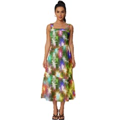 Star Colorful Christmas Abstract Square Neckline Tiered Midi Dress