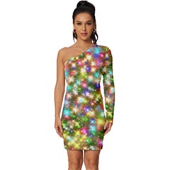 Star Colorful Christmas Abstract Long Sleeve One Shoulder Mini Dress