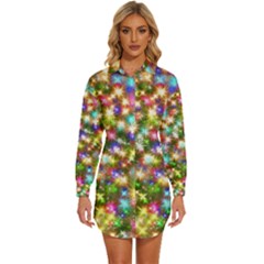 Star Colorful Christmas Abstract Womens Long Sleeve Shirt Dress