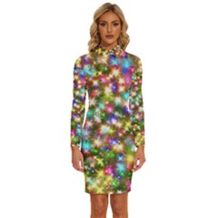 Star Colorful Christmas Abstract Long Sleeve Shirt Collar Bodycon Dress