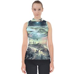 Psychedelic Art Mock Neck Shell Top by Bedest