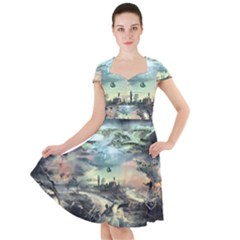 Psychedelic Art Cap Sleeve Midi Dress