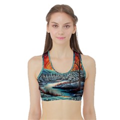 Winter Wonderland Landscape Nature Sports Bra With Border by Bedest