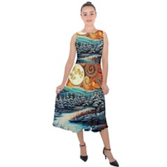 Winter Wonderland Landscape Nature Midi Tie-back Chiffon Dress by Bedest