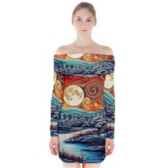 Winter Wonderland Landscape Nature Long Sleeve Off Shoulder Dress by Bedest