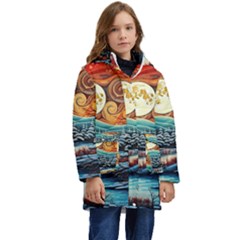 Winter Wonderland Landscape Nature Kids  Hooded Longline Puffer Jacket by Bedest