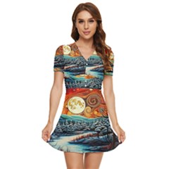 Winter Wonderland Landscape Nature V-neck High Waist Chiffon Mini Dress by Bedest