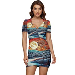 Winter Wonderland Landscape Nature Low Cut Cap Sleeve Mini Dress by Bedest