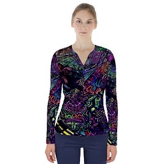 Psychodelic Absract V-neck Long Sleeve Top by Bedest