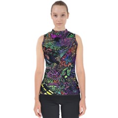 Psychodelic Absract Mock Neck Shell Top by Bedest