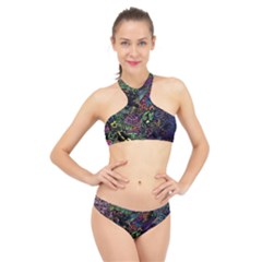 Psychodelic Absract High Neck Bikini Set by Bedest