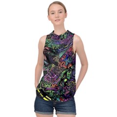 Psychodelic Absract High Neck Satin Top by Bedest