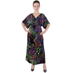 Psychodelic Absract V-neck Boho Style Maxi Dress by Bedest