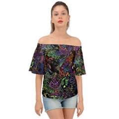 Psychodelic Absract Off Shoulder Short Sleeve Top by Bedest