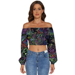 Psychodelic Absract Long Sleeve Crinkled Weave Crop Top by Bedest