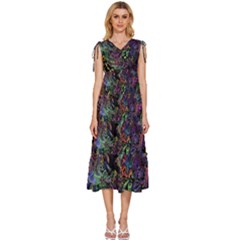 Psychodelic Absract V-neck Drawstring Shoulder Sleeveless Maxi Dress by Bedest