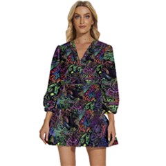 Psychodelic Absract V-neck Placket Mini Dress by Bedest