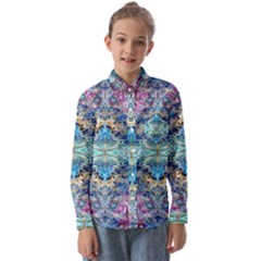 Magenta On Cobalt Arabesque Kids  Long Sleeve Shirt by kaleidomarblingart