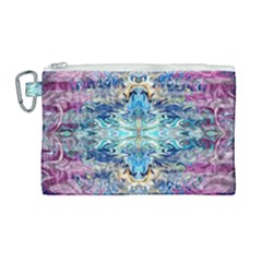 Magenta On Cobalt Arabesque Canvas Cosmetic Bag (large) by kaleidomarblingart