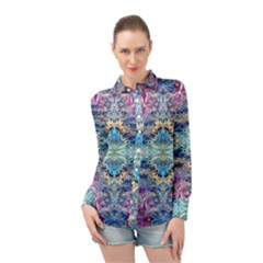 Magenta On Cobalt Arabesque Long Sleeve Chiffon Shirt