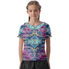 Magenta On Cobalt Arabesque Kids  Frill Chiffon Blouse by kaleidomarblingart