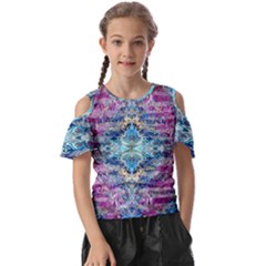 Magenta On Cobalt Arabesque Kids  Butterfly Cutout T-shirt by kaleidomarblingart