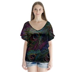 Star Galaxy Chrismas Xmas Ugly V-neck Flutter Sleeve Top