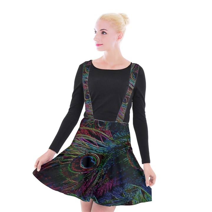 Peacock Feather Paradise Suspender Skater Skirt