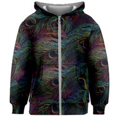 Peacock Feather Paradise Kids  Zipper Hoodie Without Drawstring