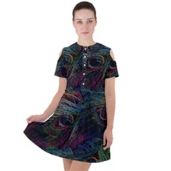 Peacock Feather Paradise Short Sleeve Shoulder Cut Out Dress  by Cendanart