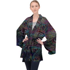 Star Galaxy Chrismas Xmas Ugly Long Sleeve Velvet Kimono  by Cendanart